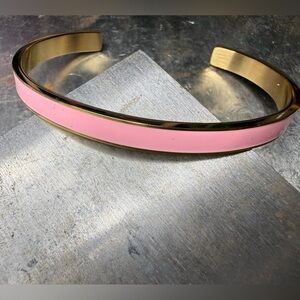 Gold Tone Pink Enamel Cuff Bracelet